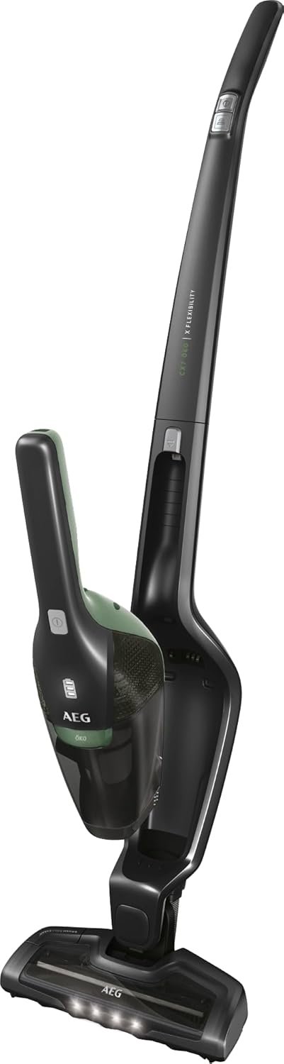 AEG Serie 3000 Ergorapido CX7-2-45MÖ 2in1 Akku Staubsauger, 50% Recyclingmaterial, beutellos, bis zu 45 min Laufzeit, freistehend, wendig, Bürstenreinigungsfunktion, LED, 0.5L, schwarz