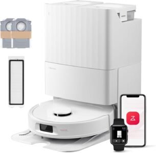 roborock QV 35S-Set Saugroboter mit Wischfunktion, 10.000 Pa HyperForce Saugkraft, Anti-Tangle-Bürsten, Anhebbare Schleudermopps, Intelligente Hindernisvermeidung, All-in-One Dock (Weiß)