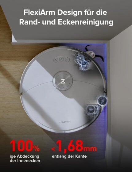 roborock S8 MaxV Ultra Saugroboter mit Wischfunktion&Hebarem Wischmopp, Umfangreiche Reinigung Durch die ausfahrbaren Seitenbürste, 10.000 Pa, 60 °C Heißwasser-Moppwäsche, All-in-One-Dock