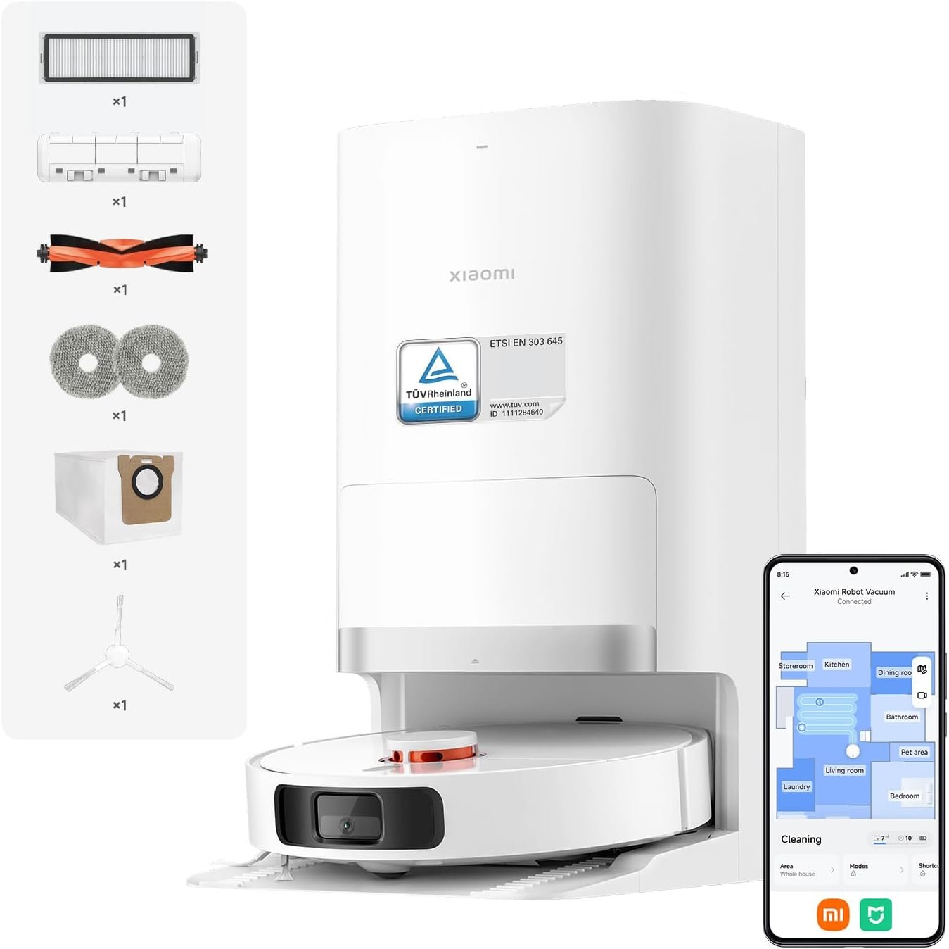 61_Y7BWWOlL._AC_SL1500 Xiaomi Robot Vacuum X20+ Saugroboter mit Absaugstation und 4L/4L Frisch- & Altwassertank - 2 rotierende, Auto-Trocknung Wischmops, Bis 280m² wischen, 6000Pa Saugkraft, LDS-Navigation, Alle Bodentypen