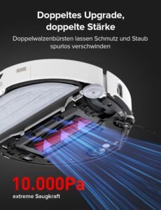 roborock S8 MaxV Ultra Saugroboter mit Wischfunktion&Hebarem Wischmopp, Umfangreiche Reinigung Durch die ausfahrbaren Seitenbürste, 10.000 Pa, 60 °C Heißwasser-Moppwäsche, All-in-One-Dock