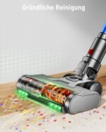 Akku Staubsauger, 50KPA/600W/70Mins Staubsauger Kabellos mit Selbststehend, 1,8L Großer Staubbecher, Anti-Tangle-Bürste, 8-stufiges Filtersystem Grünes Licht für Hartböden Teppiche Tierhaare