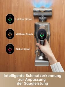 dreame R20 Kabelloser Staubsauger, 22,000PA / 190AW Starke Saugkraft, 90min Lange Laufzeit, Schmutzerkennung, LED-Bildschirm, blaues LED-Licht, kein verwickeln, optimal für Tierhaare, Teppiche