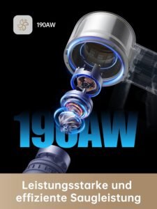dreame R20 Kabelloser Staubsauger, 22,000PA / 190AW Starke Saugkraft, 90min Lange Laufzeit, Schmutzerkennung, LED-Bildschirm, blaues LED-Licht, kein verwickeln, optimal für Tierhaare, Teppiche