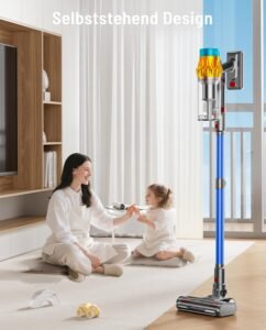 Akku Staubsauger, 50KPA/600W/70Mins Staubsauger Kabellos mit Selbststehend, 1,8L Großer Staubbecher, Anti-Tangle-Bürste, 8-stufiges Filtersystem Grünes Licht für Hartböden Teppiche Tierhaare