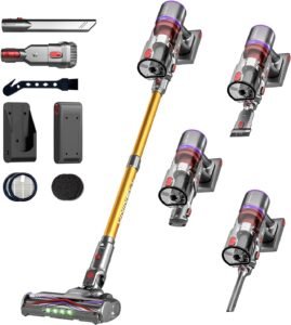 UNINELL HOME Akku Staubsauger 50000Pa/580W/70Min Upgrade, Staubsauger Kabellos Selbstladender mit LED Touchscreen/Anti-Tangle-Bürste, Selbststehend für Hartböden Teppiche Tierhaare