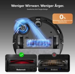 roborock Q10 S5+ Set Saugroboter mit Wischfunktion, 10.000 Pa HyperForce Saugkraft, Dual Anti-Tangle System, Auto Lifting Mopping, Ideal für Tierhaare, Teppiche, Hartböden (Schwarz)