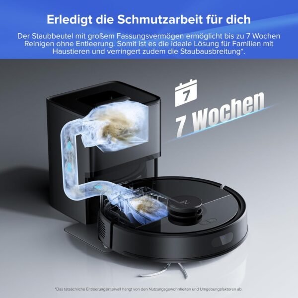 roborock Q7 L5+ Set Saugroboter mit Wischfunktion Absaugstation, verbessert von Q5 Pro+, Dual Anti-Tangle System, 8000Pa Saugkraft, LiDAR-Navigation, Staubsauger Roboter für Teppiche&Tierhaar, Schwarz