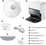 roborock S8 MaxV Ultra Saugroboter mit Wischfunktion&Hebarem Wischmopp, Umfangreiche Reinigung Durch die ausfahrbaren Seitenbürste, 10.000 Pa, 60 °C Heißwasser-Moppwäsche, All-in-One-Dock