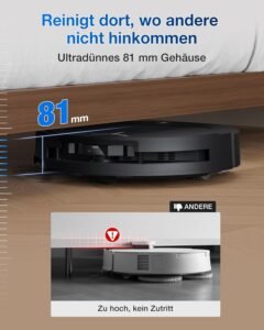 ECOVACS DEEBOT T50 PRO Omni Gen2 Saugroboter mit Wischfunktion, Ausfahrende Seitenbürste und Wischmopp, 21.000 Pa, Auto Zugabe von Reinigungslösung, Moppwäsche mit 75°C heißem Wasser, Ultradünn 81 mm
