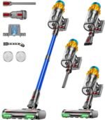 Akku Staubsauger, 50KPA/600W/70Mins Staubsauger Kabellos mit Selbststehend, 1,8L Großer Staubbecher, Anti-Tangle-Bürste, 8-stufiges Filtersystem Grünes Licht für Hartböden Teppiche Tierhaare