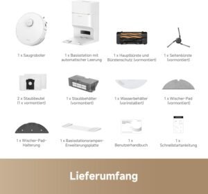 dreame D20 Pro Plus Saugroboter, 13.000 Pa Saugkraft, DuoBrush für Tierhaare, Eckenrein, Selbstentl, Hindernisverm. m. LDS-Navigation & Laser, saugt und wischt, Hartböden & Teppiche, 5.200 mAh Akku
