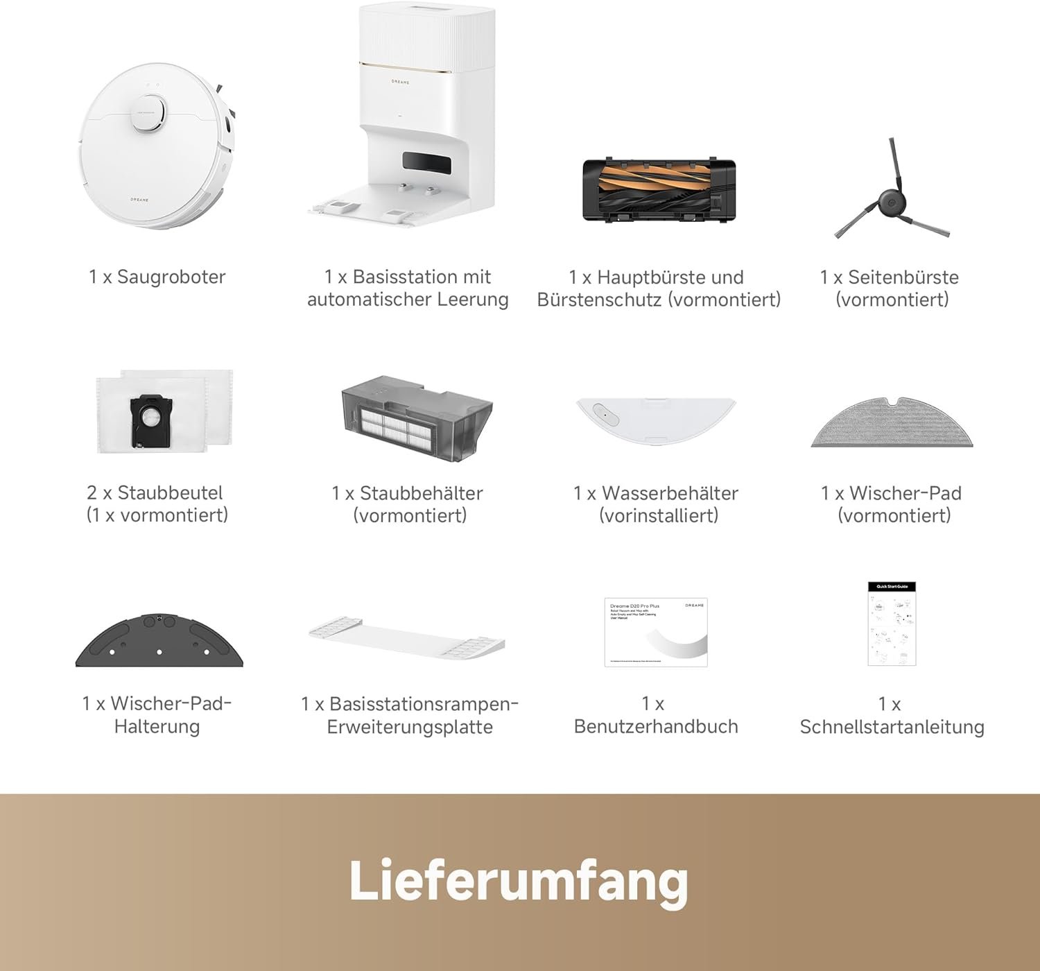 dreame D20 Pro Plus Saugroboter, 13.000 Pa Saugkraft, DuoBrush für Tierhaare, Eckenrein, Selbstentl, Hindernisverm. m. LDS-Navigation & Laser, saugt und wischt, Hartböden & Teppiche, 5.200 mAh Akku