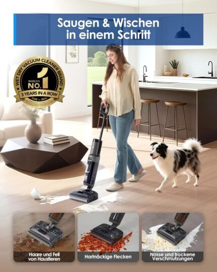 Tineco Floor ONE i6 Stretch Nass Trockensauger, 180° Lay-Flat Nasssauger, 20kPa Saugkraft, 85 °C Heißluft-Trocknung, 40 Min Laufzeit, Beidseitige Reinigung, Anti-Tangle staubsauger für Tierhaare