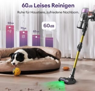 Ultenic U20 Akku Staubsauger, 55000Pa/ 600W/60Min Staubsauger Kabellos Mit Selbststehendes Design, Flexibles Biegegelenk, GreenEye-Technologie, Anti-Tangle Bodenbürste für Hartböden Teppiche Tierhaare