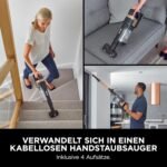 Shark Stratos Akku-Staubsauger freistehend, bis 60 Min. Laufzeit, kabellos, beutellos, für Tierhaare, Allergiker, Teppich und Hartböden, mit Auto-Kit und Knickgelenk-Rohr, grau/roségold, IZ400EUTBK